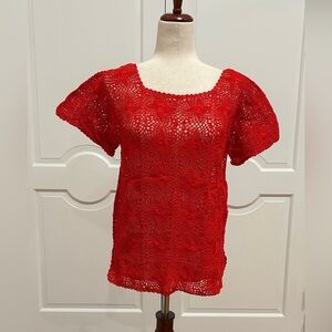 Handmade Crochet knit short sleeve blouse from Oaxaca, Mexico.